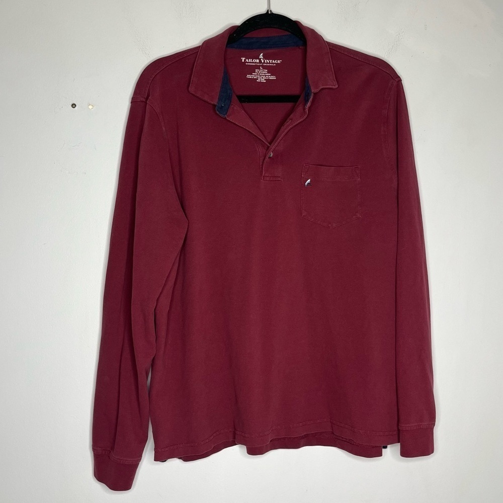 Tailor Vintage Size Large Cotton Stretch Long Sleeve Polo Shirt - Picture 1 of 5
